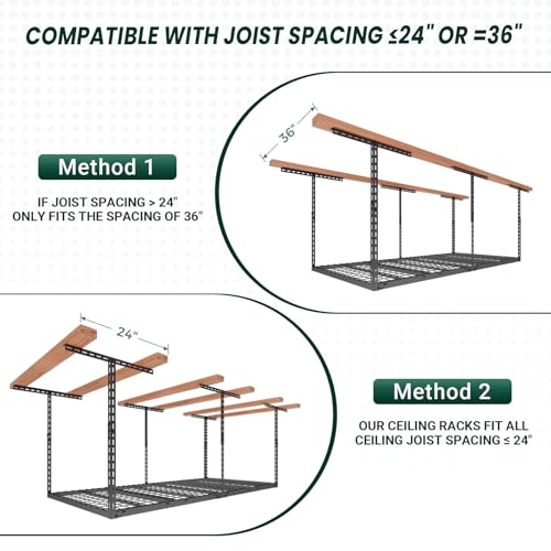 TOPIRON 3x6 FT Overhead Garage Storage Rack, 26"-40" Height Adjustable Heavy Duty Garage Ceiling Storage Rack, 450LBS Capacity Metal Hanging Organizer System for Garage