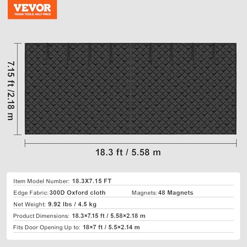 VEVOR Garage Door Screen for Winter, 18x7FT Garage Door Insulation Kit, Magnetic Thermal Insulated Garage Door Cover Curtains with Enhanced Weighted Bottom, Waterproof Windproof Soundproof