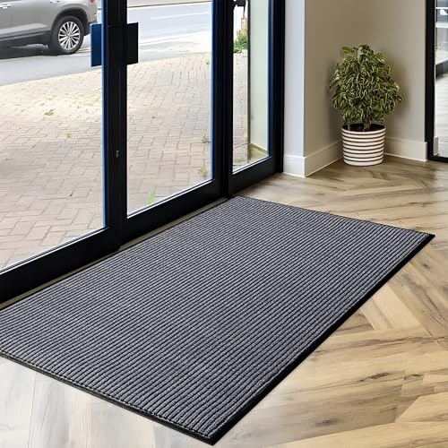MaxMat® Extra Large Commercial Floor Mat, 3 x 5 Feet Rubber Border Heavy Duty Made in USA Commercial Door Mat, Waterproof, Low-Profile, Easy to Clean, Rubber Entry Mudroom Rug (Charcoal Grey)