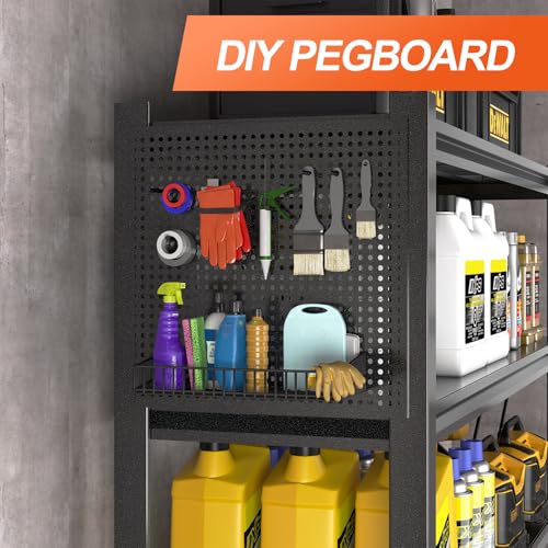 Jaqiumn Metal Garage Shelving Unit, Heavy Duty Adjustable Industrial Storage Shelves, Steel Storage Rack for Garage, Warehouse, Basement, Black, 72" H x 47.2" W x 23.6" D, 1 Pack