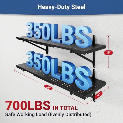 FLEXIMOUNTS 2-Pack 1x3ft Wall Mounted Garage Shelving, 14x38-inch