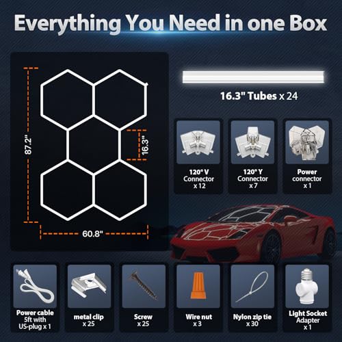 Litezone Hexagon Garage Lights: 168W 5 Grids LED Garage Lights - Easy Install 6500K Super Bright Honeycomb Light for Workshop Warehouse Car Detailing Shop Exhibition Hall Gym