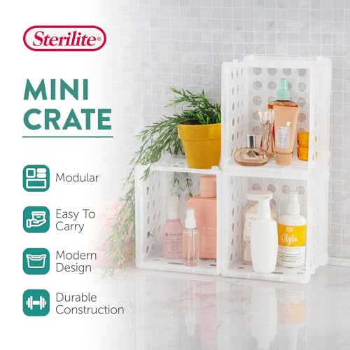 Sterilite Mini Crate, Stackable Plastic Storage Bin with Handles, Organize Home, Garage, Office, School, Dorm Room, Clear, 36-Pack