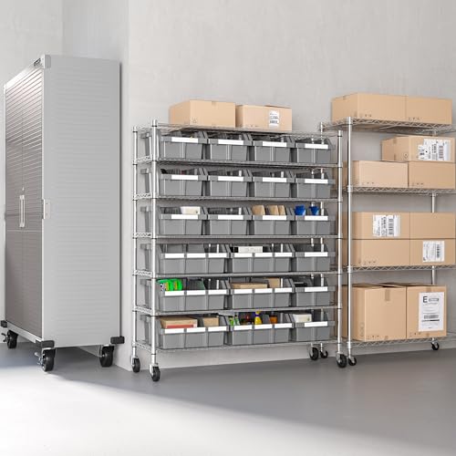 Seville Classics Heavy Duty NSF Bin Rack Solid Steel Wire Shelving Storage Unit, Patented Organizer for Garage, Warehouse, Office, Restaurant, Classroom, Kitchen, Gray, Includes 21 Bins
