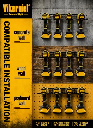 Vikerniel Drill Holder, Power Tool Organizer, Wall Mount 4 Cordless Metal Shelf Holder, Utility Storage Rack for Dewalt Cordless Tools for father day gifts