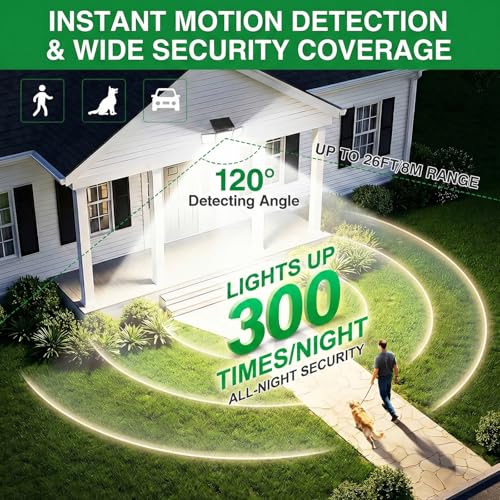 Solar Outdoor Lights Motion Sensor, 2500LM 286 LED Security Flood Lights with Visual Battery & Mode Display, 3 Lighting Modes, IP65 Waterproof 3-Head Wide Angle for Garage, Yard, Patio (2 Pack)