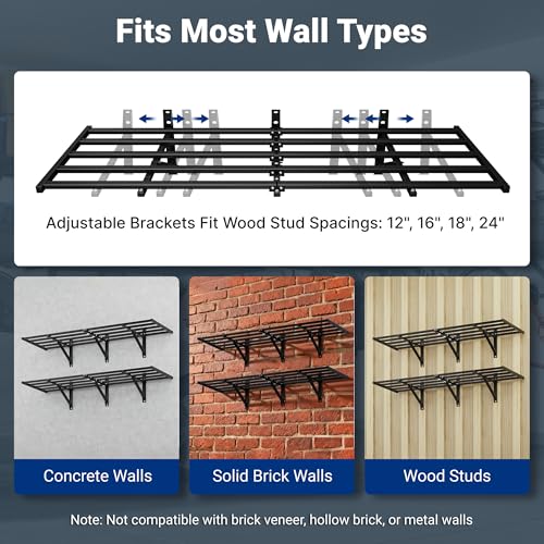 FLEXIMOUNTS 2-Pack 2x6ft Heavy Duty Garage Wall Shelving, 1200lbs Capacity, Garage Shelving Wall Mounted with 8 Hooks, Storage for Power Tools, Garden Supplies, Storage Bins, Lite Series
