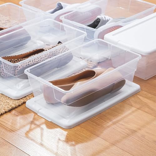Sterilite 12-Pack 6 Quart Storage Boxes, Stackable Clear Plastic Bins with Snap-On Lids – Heavy-Duty Organizing Containers for Closet, Bathroom, and Office
