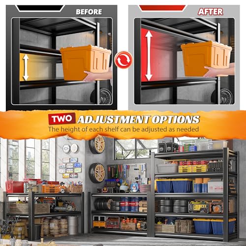 REIBII Garage Shelving 3000 LBS Storage Shelves Adjustable Metal Shelving, 5 Tier Garage Shelves for Basement, Warehouse, Kitchen, Pantry, Commercial, 72" H x 36" W x 16" D