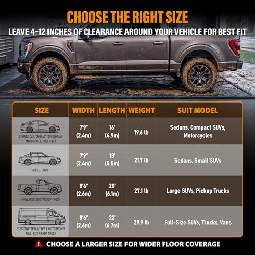 Aegis Mats 7'9" x 18' Garage Floor Mat for Under Car, Heavy Duty 610g PVC Waterproof Containment Mat with Raised Edges, Parking Pad Traps Rain, Mud, Snow & Oil for SUVs and Trucks