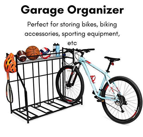 BIRDROCK HOME Bike Rack Garage Storage Floor Stand - Freestanding Organizer for Outdoor Yard - Upright Wall Mount for Scooters, Rakes, Motorcycles, Hoverboards, Gloves - Holds 4 Bicycle - Black