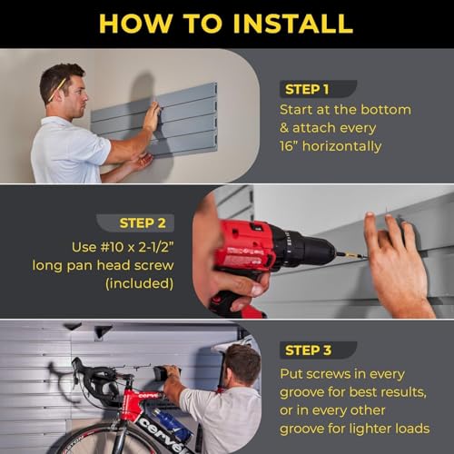 Heavy Duty 8x4 PVC Garage SlatWall Storage System (with Endcaps & Screws) - Modular Slat Wall Paneling for Garage Wall Organizer - Interlocking SlatWall Panels for Home & Commercial Use (Black)