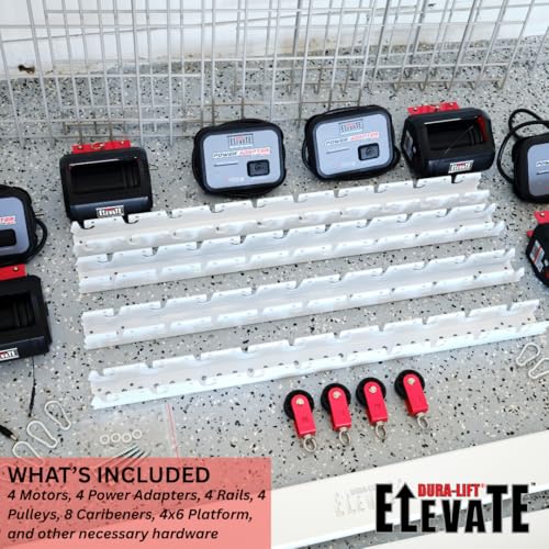 DURA-LIFT Elevate 4x6 Motorized Overhead Storage Lift for Garage Ceiling, Electric Storage Rack with Bluetooth App Control