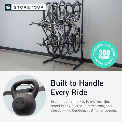 StoreYourBoard Vertical Bike Rack Garage Storage System for 5 Bikes | Freestanding Bike Rack Heavy Duty Floor Bike Stand Bicycle Organizer for Road Mountain Hybrid Kids Bikes | Holds upto 300 lb