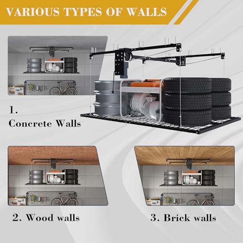 Star20XX Motorized Overhead Garage Storage Rack, Garage Ceiling Storage Rack, 4x8 Ft, 450 Lb Capacity, Remote Control, All Steel Ceiling Shelf for 10 to 12 Ft High Ceilings