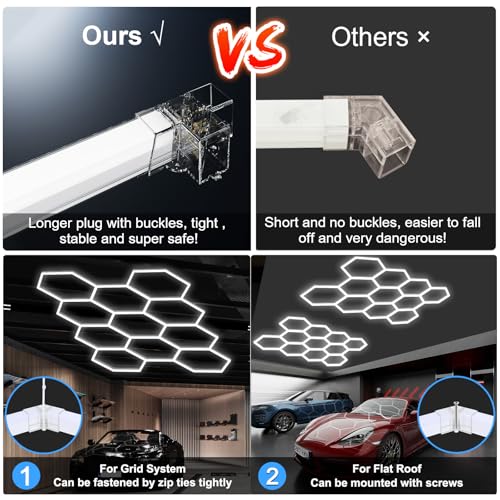MODERN Hexagon Garage Lights，25 Pack 216W 25920LM High Brightness Hexagon Garage LED Lights for Garage, Shopping Mall, Workshop and Car Detailing Shop etc