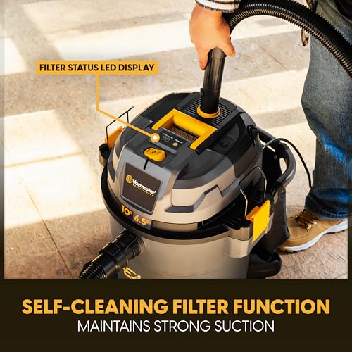Vacmaster Professional Beast Series FLT+10-Gallon 6.5 Peak HP Wet/Dry Shop Vacuum with HEPA Media Filter, Manual Filter Cleaning System, Power Tool Sync Technology- VJN1012PF 0201