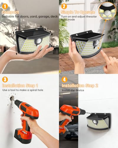 Aootek New Solar Motion Sensor Lights 120 LEDs with Lights Reflector,270° Wide Angle, IP65 Waterproof, Step Lights for Front Door, Yard, Garage, Deck (Black, Daylight White, 6-Pack)