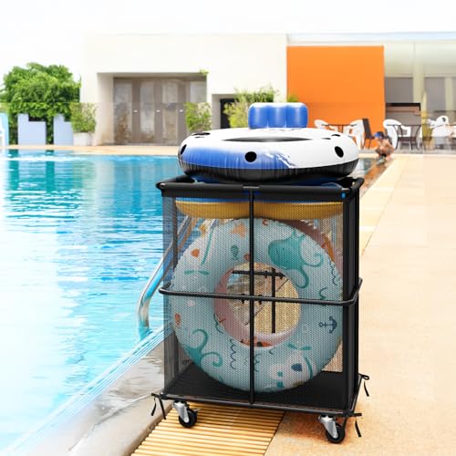 smusei Ball Storage Bin Rolling Sports Ball Storage Cart Garage Sports Equipment Organizer Rack with Wheels Outdoor Basket Ball Cage for Garage, School, Gym, Yoga Room