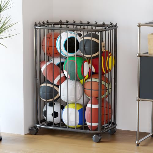 jiedihome Garage Ball Storage Rack, Metal Sports Equipment Organizer, Black