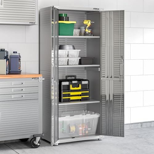Seville Classics UltraHD Solid Steel Lockable Metal Storage Cabinet Locker Organizer, w/Adjustable Shelves for Garage, Warehouse, Office, Classroom, Granite, 30" W x 18" D x 72" H