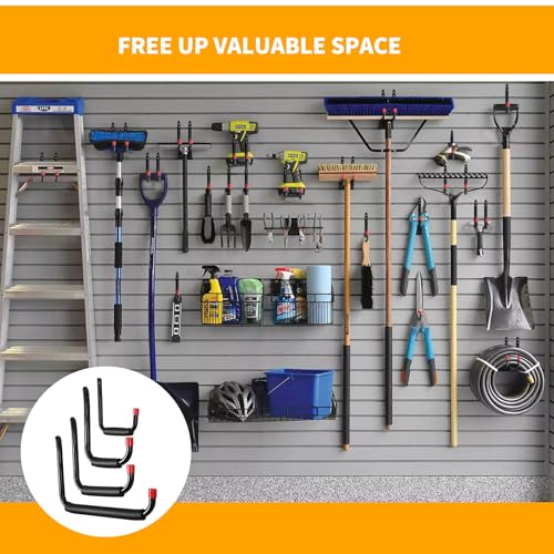 CRXCRC 6 Pack Garage Hooks Heavy Duty, Utility Steel Hooks with EVA Foam Padding, 15inch Wall Mount J Organizer Hanger for Hanging Bikes Kayak Garden Tool Hose Bike Shelf