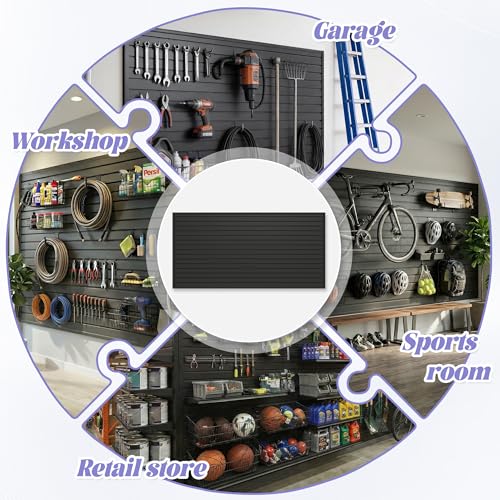 SMARTSTANDARD Heavy Duty PVC Slatwall Panels 4x8 ft, Interlocking Garage Wall Organizer System, Tool Board for Retail Display, Workshop & Home Storage - Black