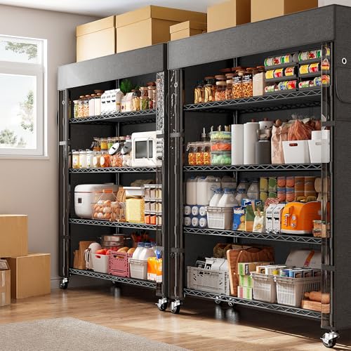 REIBII 72.8" H Storage Shelves with Cover & Wheels, Wire Shelving Heavy Duty Metal Shelving for Pantry Kitchen Garage, Storage Rack Shelf Shelving for Commercial Industrail, 35" W*16" D*72.8" H