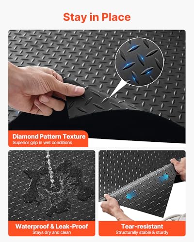 VEVOR Garage Floor Roll, 4 x 25 ft Garage Flooring Mat, 3 mm Thickened Rubber Diamond Plate Floor Protector Mat, Non-Slip, Wear-Resist, Waterproof, Easy to Clean for Warehouse, Gyms,Trailer, Black