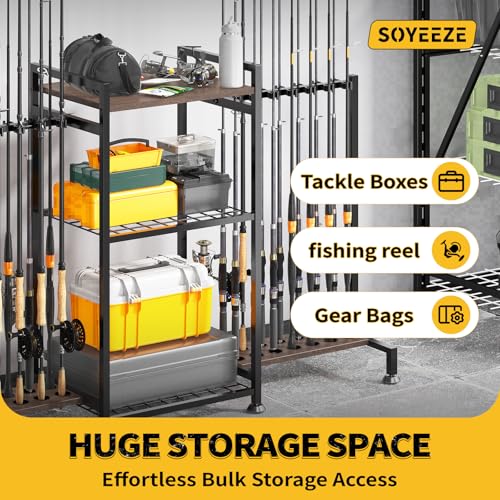 SOYEEZE Fishing Rod Holder for 28 Rods, Ground Stand Fishing Pole Holders for Garage, 3-Sided Vertical Fish Rod Rack for Tackle Box, Fishing Supplies,a Display Fish Gear Storage Gift for Man
