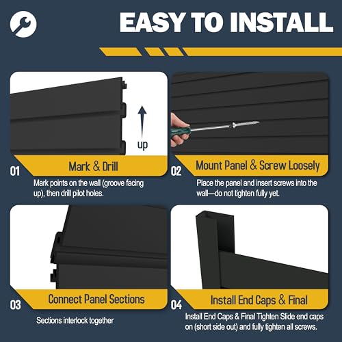 FOFARY Slat Wall Paneling 4 x 8ft, PVC Slatwall Garage Wall Organizer, Black Slatwall Panels Garage Tool Organizer Wall Mount Storage Systems