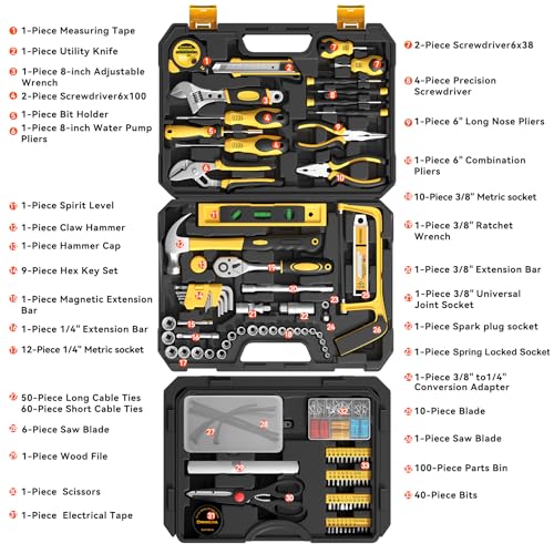 CRESOLVIA 328 Piece Tool Kit for Home,Hand Repair Tool Set,Toolbox Storage Case with Drawer,General Household/Auto Tool Kit,Perfect for Homeowner, DIY, Handyman