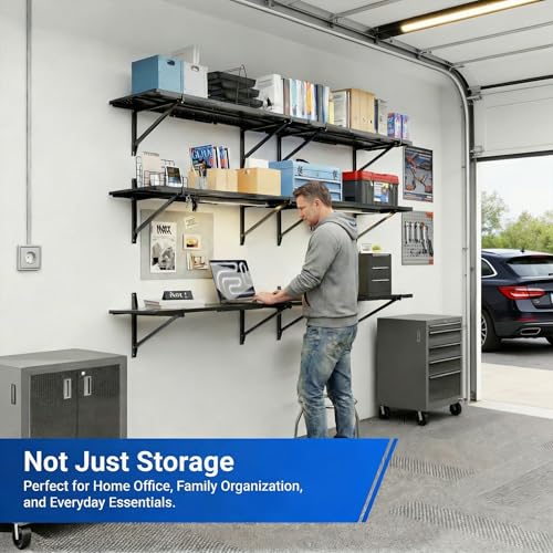 FLEXIMOUNTS 2-Pack 1x3ft Heavy Duty Garage Wall Shelving, Perforated Metal Garage Shelving Wall Mounted, 700 lbs Capacity, Garage Organization System for Tools, Bins & Space Saving
