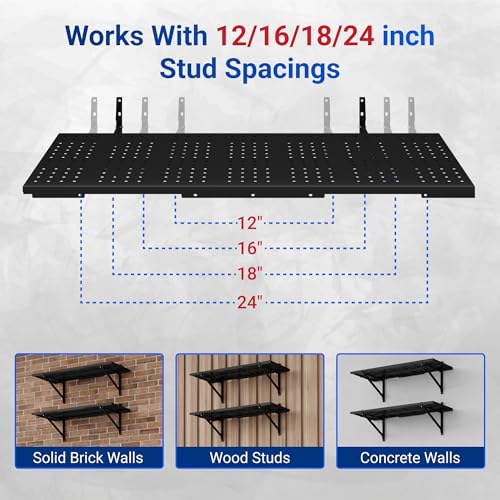 FLEXIMOUNTS 2-Pack 1x3ft Heavy Duty Garage Wall Shelving, Perforated Metal Garage Shelving Wall Mounted, 700 lbs Capacity, Garage Organization System for Tools, Bins & Space Saving