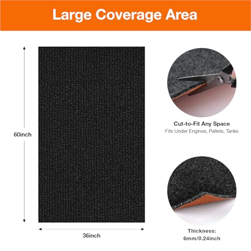 XSTWVM, Heavy Duty Oil Resistant Garage Car Bottom Mat, Reusable Floor Protector, 1/4 Inch Thick Waterproof Rubber Backing, Oil Absorbent (Dark Gray) (60 * 36)