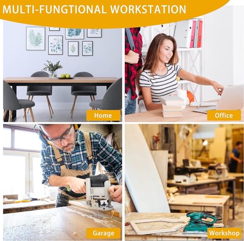 Betterhood 70" Adjustable Workbench on Wheels, 2000 LBS Heavy Duty Work Table with Power Outlets & Pegboard, Rubber Wood Workstation for Garage, Workshop, Office, Home, Commercial
