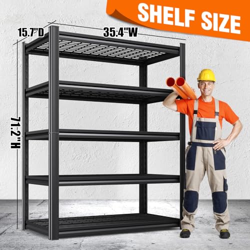Storage Shelves, 2500lbs Garage Shelving,Adjustable Heavy Duty Shelving Unit,5T Tall Garage Shelves，Metal Standing Shelf Units,Utility Rack For Kitchen Warehouse Industrial Basement 71.2*35.4*15.7
