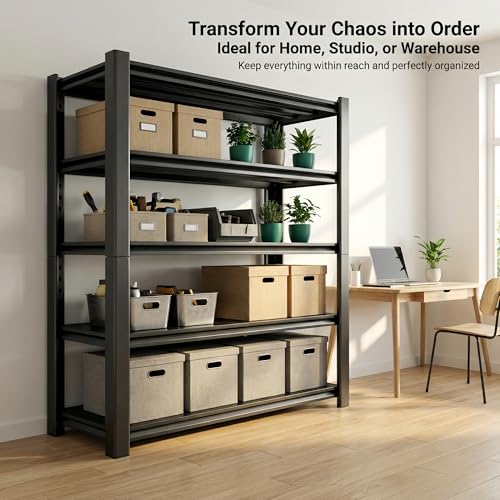 Lionhon 3500 LBS Storage Shelves,Garage Shelves,5-Tier Adjustable Shelving Units and storagefor Garage, Basement, Warehouse, Pantry 48" W x 20" D x 74" H,Black