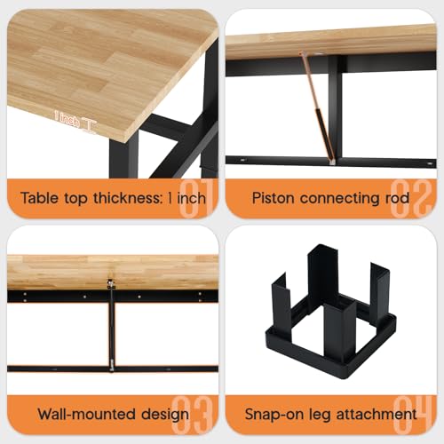 SPECRAFT Folding Workbench, Adjustable Foldable Workbench, 34.7"-40" Height Adjustable, Rubber Wood Top for Garage, Workshop, Office