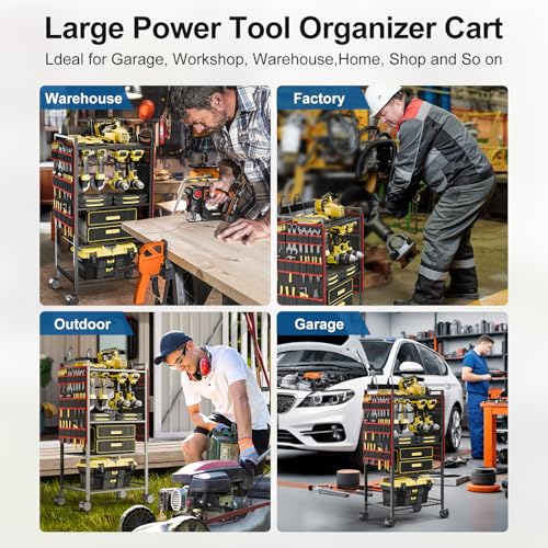 CFMASTER 5-Tier Power Tool Organizer Cart with Charging Station - 8 AC Outlets, 300 lbs Heavy Duty Utility Rack, Rolling Drill Holder & Tool Storage Cart on Wheels for Garage, Workshop, Gift for Men