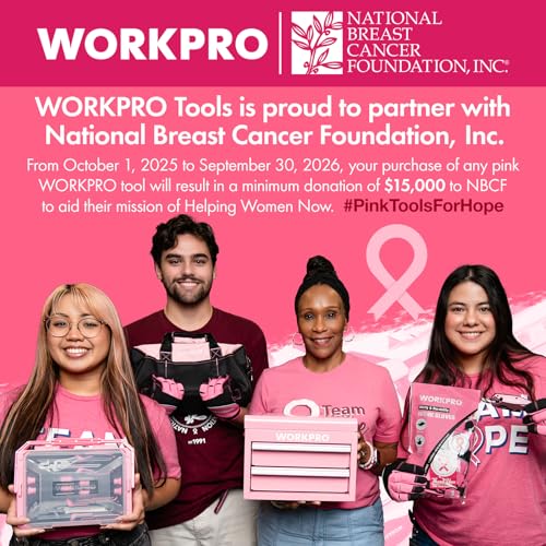WORKPRO 12.5" Mini Tool Box with 2 Drawers & 1 Open Top Storage, Small Metal Tool Chest with PVC Liners & PP Feet Pads, Cold Rolled Steel Toolbox with Drawer Liners & Magnetic Tabs - Pink Ribbon