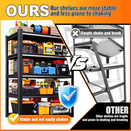 KORVENA 71.2''H /35.4''W Storage Shelves Adjustable Garage Shelving,Heavy Duty Shelving Unit,5T Tall Garage Shelves，Metal Standing Shelf Units,Utility Rack for Kitchen Warehouse Industrial Basement