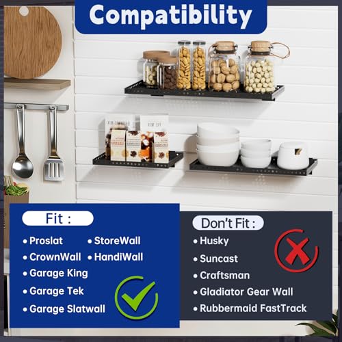 LYYUWE Heavy Duty Slatwall Shelf 24x12Inch, Steel Slatwall Accessories Storage Rack for Garage, Retail, Workshop (4, 24x12Inch)