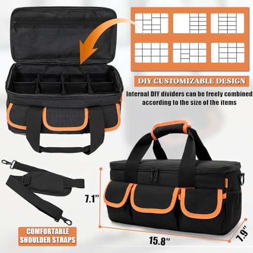 WELIDAY Storage Bag for Dewalt Battery, Tool Battery Carrying Case for Dewalt/Milwaukee/Makita 12V/20V/60V Batteries & Chargers with 11 Adjustable Dividers and Shoulder Strap (Bag Only)