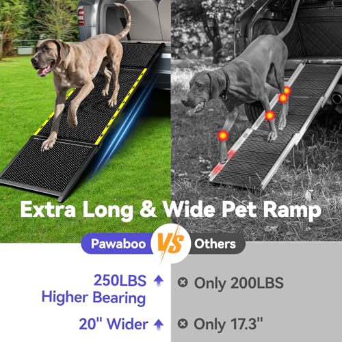 Pawaboo 74" L & 20" W Longest Dog Ramp for Car Foldable, Up to 250 LBS