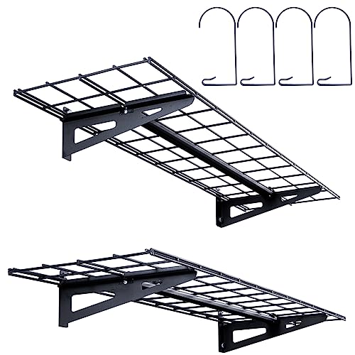 VEVOR Garage Shelving Wall Mounted, 1 x 4 ft Heavy Duty Shelves, 400 lbs Load Capacity Storage Rack Floating 2 Pack, Suitable for Shop, Shed, Storage, Black (LL1248)