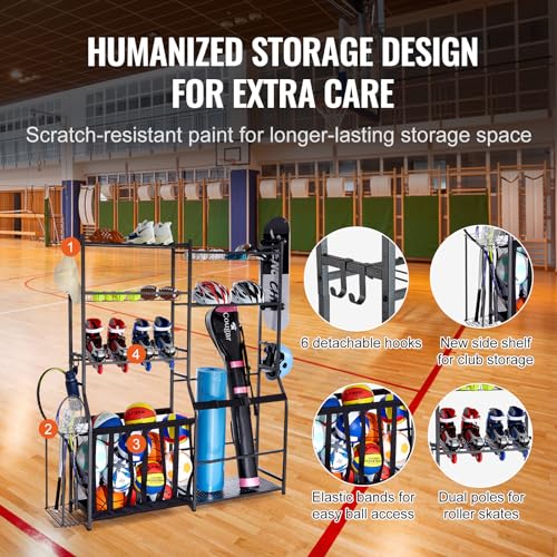 VEVOR Golf Storage Garage Organizer, 2 Golf Bag Storage Stand Holder, Other Sports Equipment Storage Rack, Outdoor Ball Cart, Sports Gear, Toys Storage Shelves Baskets Hooks Christmas Crafts Xmas Gift
