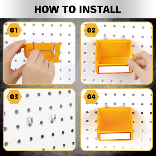 ELEAD Pegboard Bins Organizer Set 12-Pack - Durable Storage Tray for Screws, Nuts, Bolts, Hardware, Crafts, Accessories | Fits Standard Pegboards | 16 Labels for Garage Workshop Craft Room