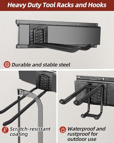 LRYXEG 48-Inch Garage Storage Tool Organizer with 8 Hooks - Heavy Duty Metal Rack for Garage Organization, Garden Tool Organizer - Wall Mounted Tool Hanger for Shovels, Ladders, Lawn Tools