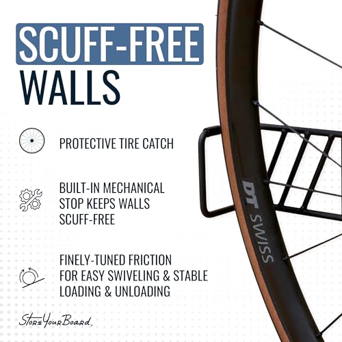 StoreYourBoard SwivelStow Bike Rack Garage Storage Rack 4 Pack - 4 Mountain Bike Bike Wall Mounts - Heavy Duty Bike Hanger - No-Lift Bike Rack Garage Storage Rack - Holds 70 lb Capacity